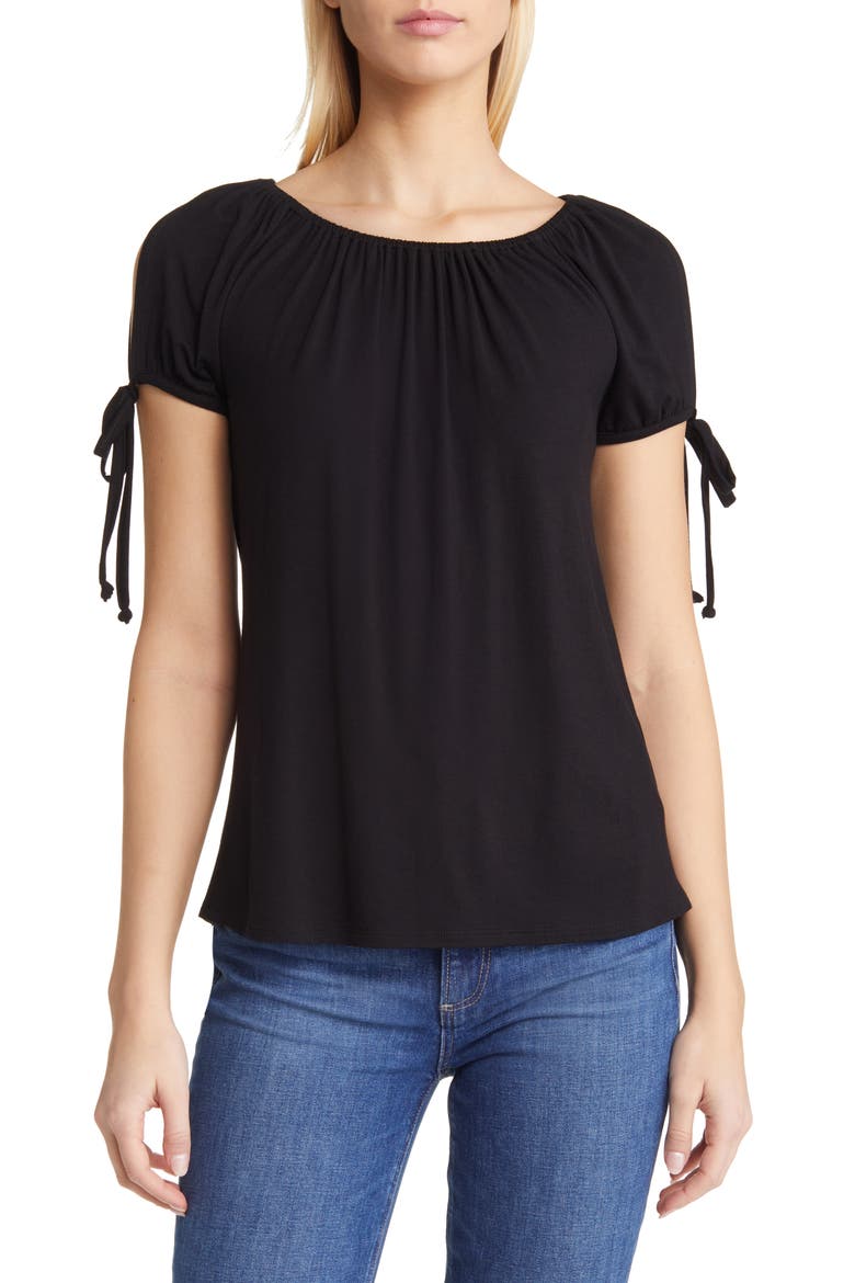 Slit Sleeve Knit Top, Main, color, BLACK