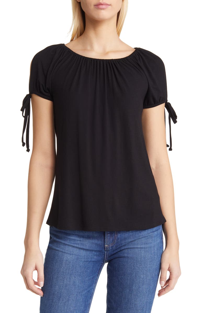 Loveappella Slit Sleeve Knit Top, Main, color, Black