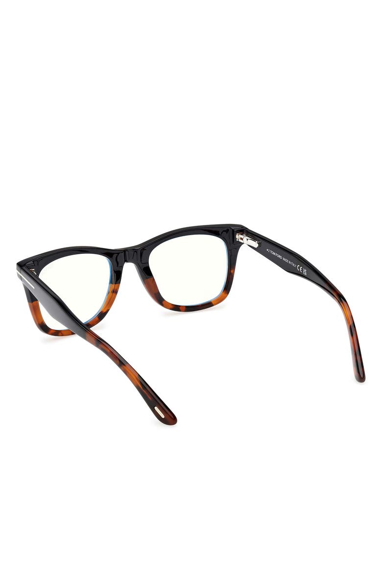 TOM FORD 50mm Square Blue Light Blocking Optical Glasses, Alternate, color, Black / Havana / T Logo