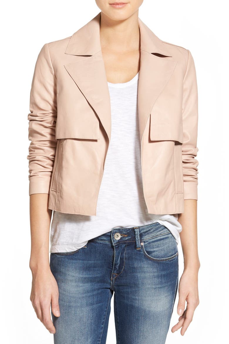Crop Leather Jacket, Main, color, PINK PEACH