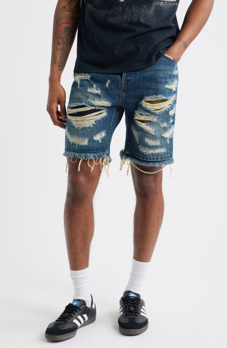 Billionaire Boys Club BB Chronos Distressed Cutoff Denim Shorts, Main, color, Comet