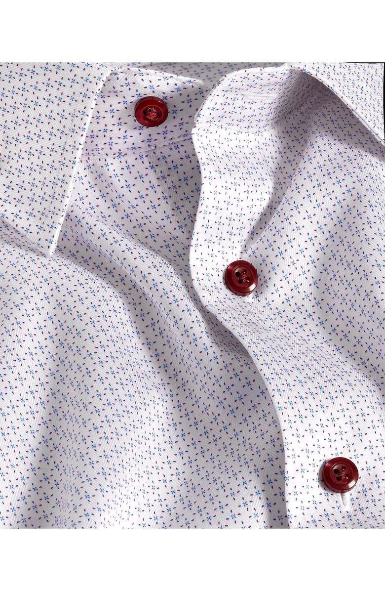 David Donahue Trim Fit Microprint Cotton Herringbone Dress Shirt, Alternate, color, Blue/ Berry