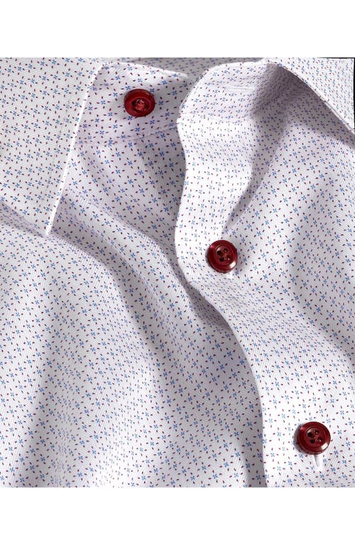 David Donahue Trim Fit Microprint Cotton Herringbone Dress Shirt In White