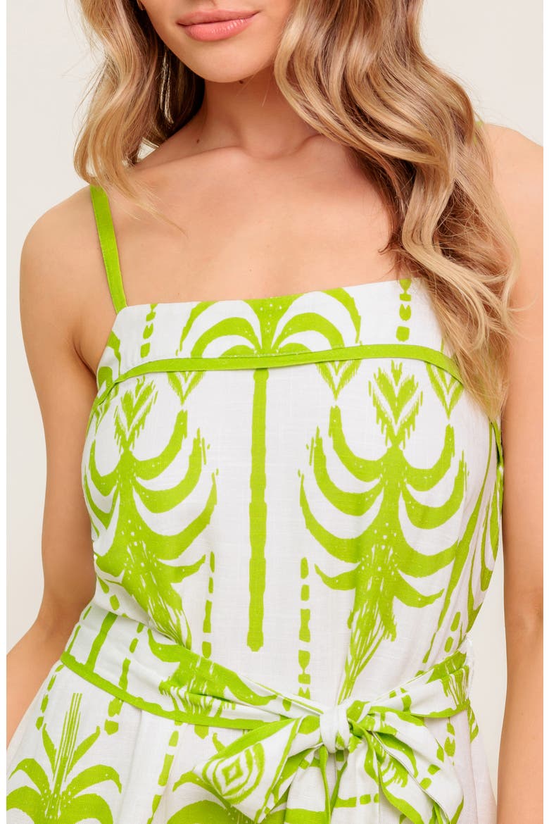 Abstract Frond Belted Linen Minidress, Alternate, color, IVORY GREEN