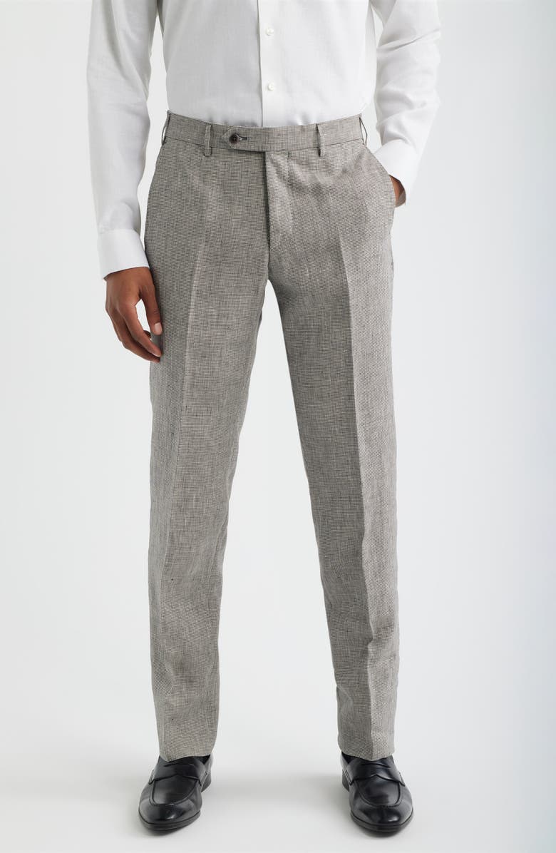 Zanella Parker Mini Check Linen Pants, Main, color, Espresso