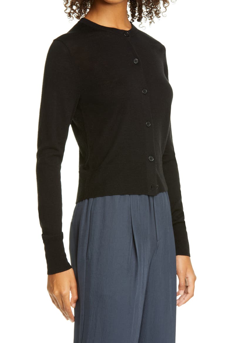 Rib Wool Blend Cardigan, Alternate, color, BLACK