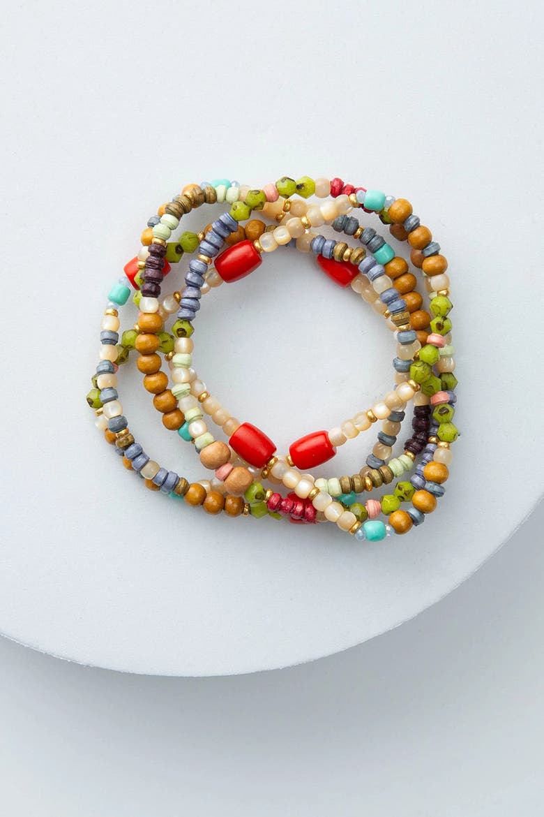 Jinja Bracelet Stack, Set of 4, Main, color, Red