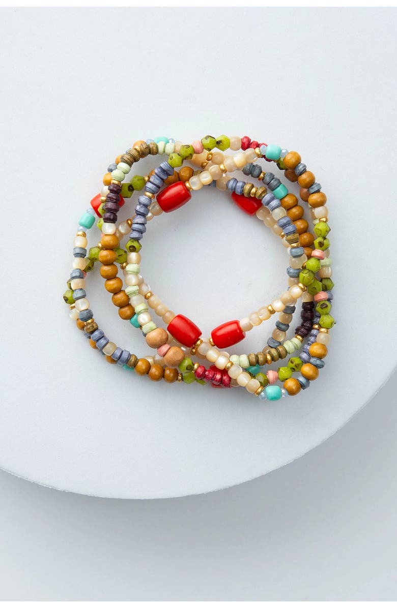 Noonday Jinja Bracelet Stack, Set of 4, Main, color, Red
