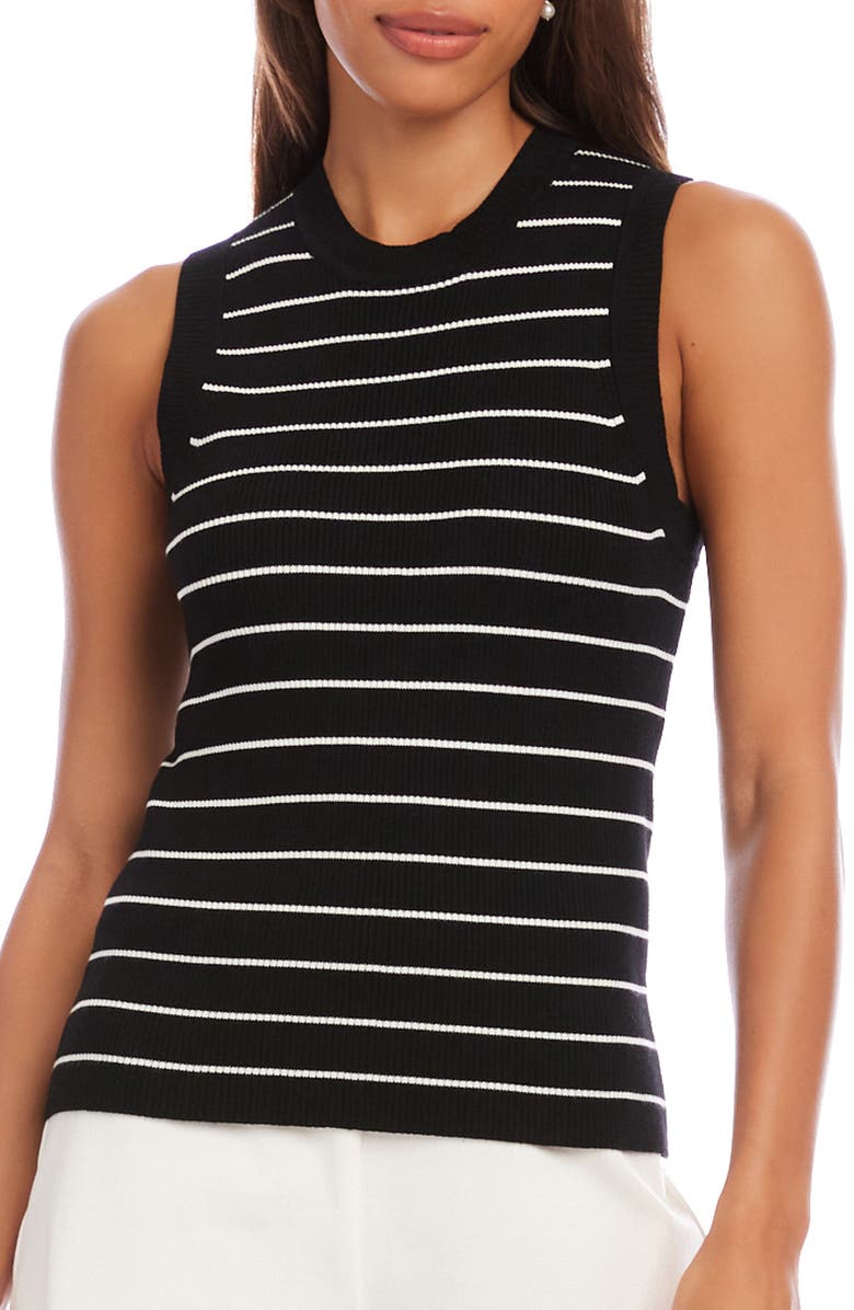 Karen Kane Stripe Rib Sweater Tank, Main, color, Black/White Stripe