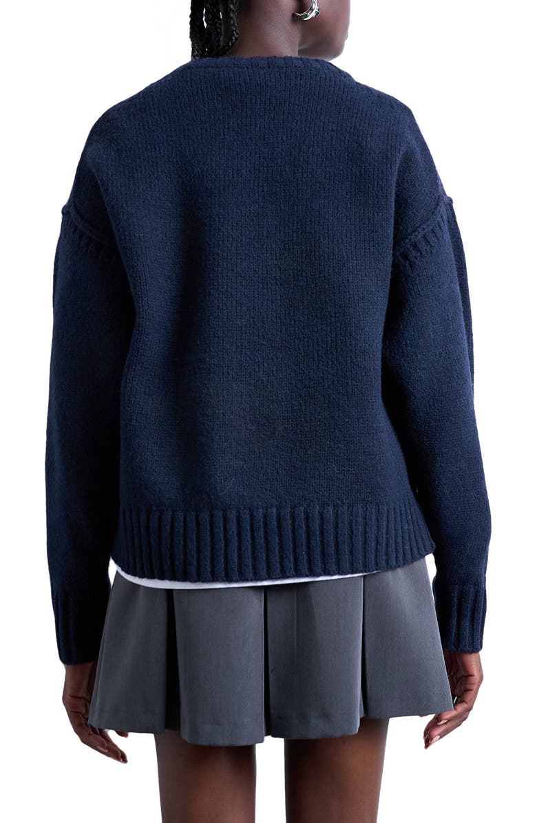 Topshop Exposed Seam Relaxed Fit Sweater, Alternate, color, Navy