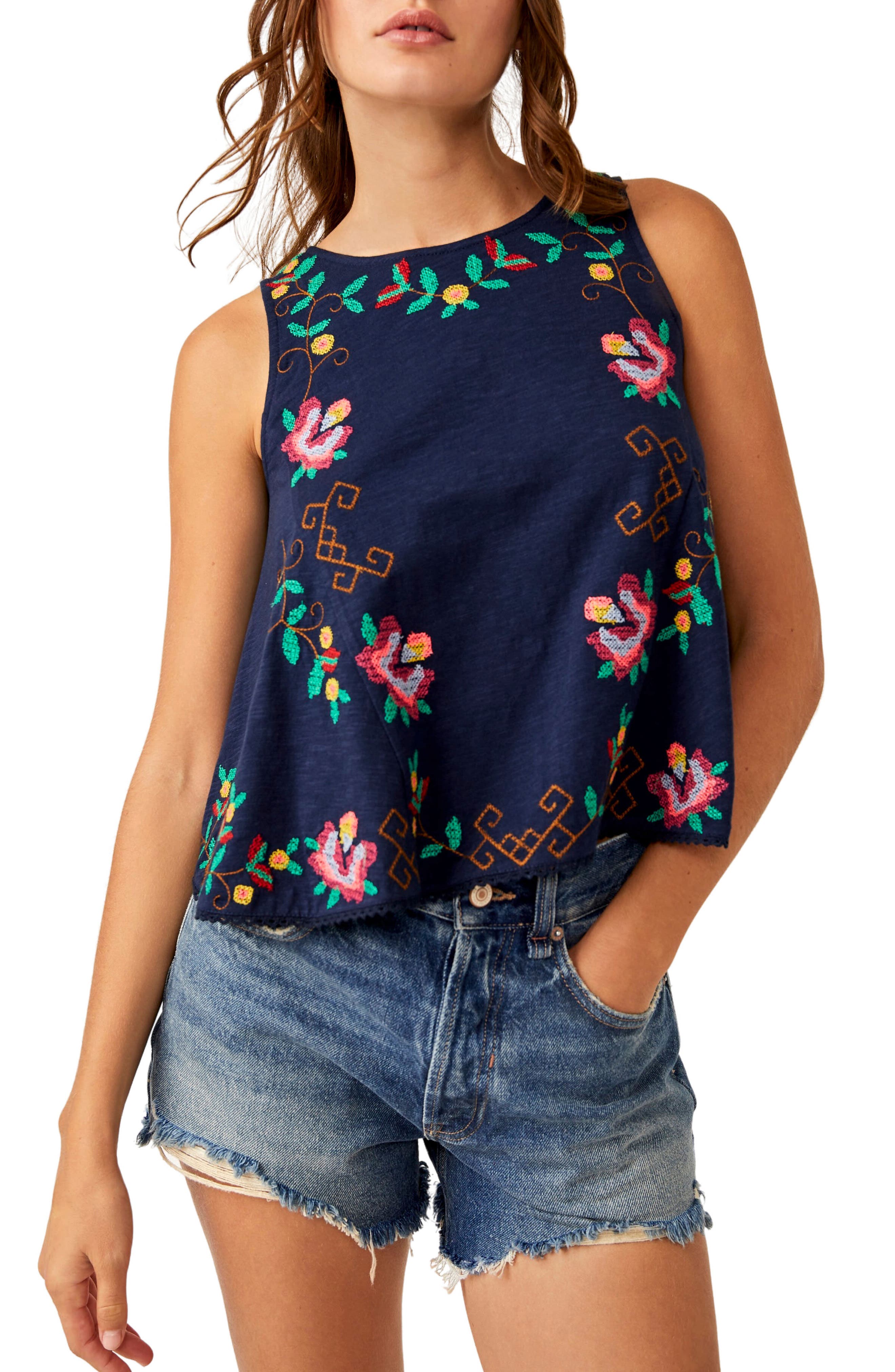 Free People Fun & Flirty Embroidered Top