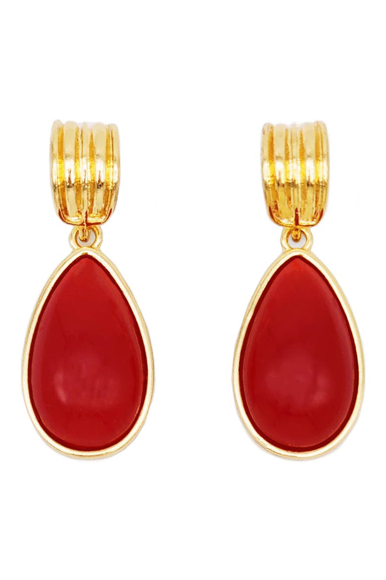 Teardrop Hoop Earrings, Main, color, RED
