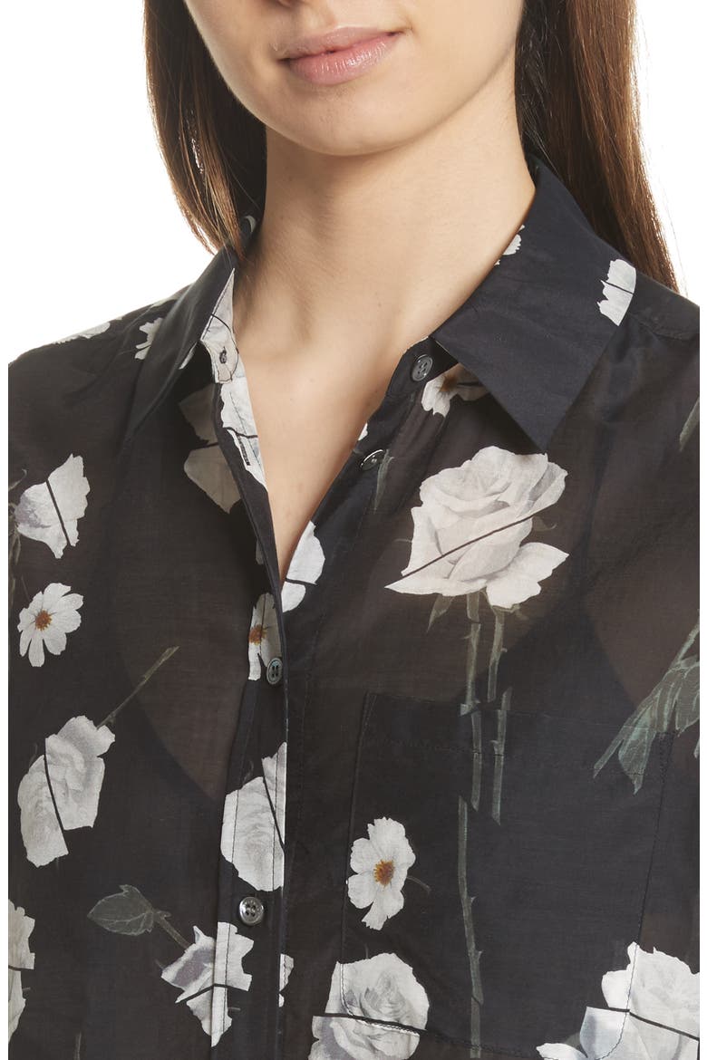 Daddy Floral Cotton & Silk Shirt, Alternate, color, TRUE BLACK MULTI