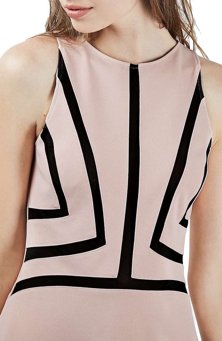 Topshop Mesh Contrast Sleeveless A-Line Dress, Alternate, color, Light Pink Multi