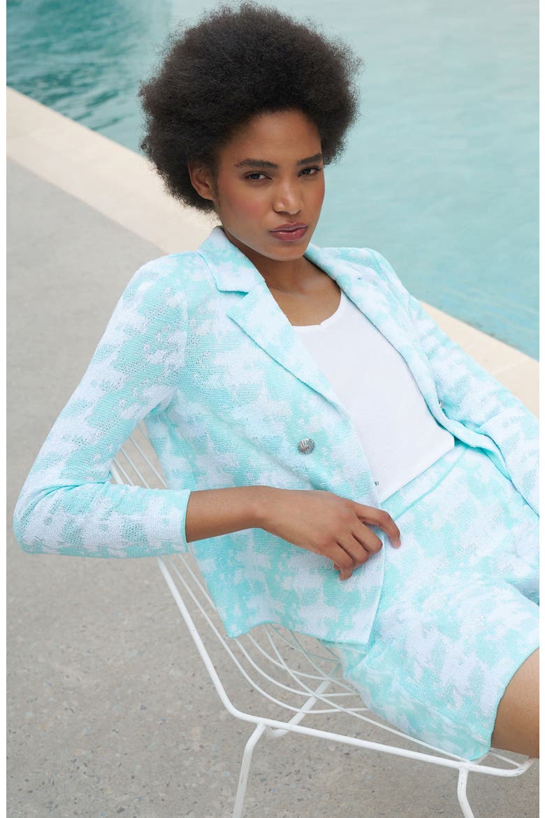 Houndstooth Knit Blazer, Alternate, color, OCEANFRONT/ WHITE