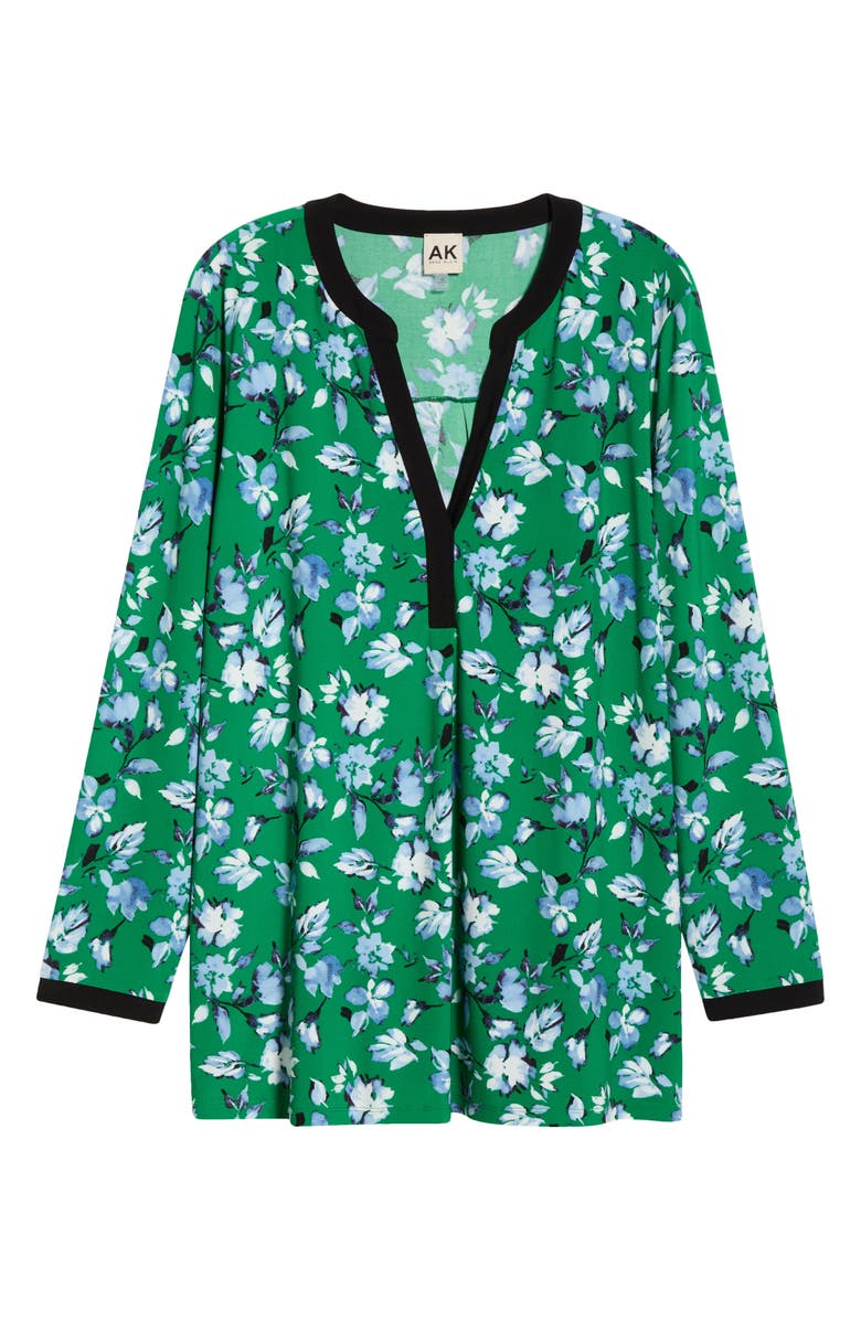 AK ANNE KLEIN Split Neck Tunic, Alternate, color, Emerald Mint Multi