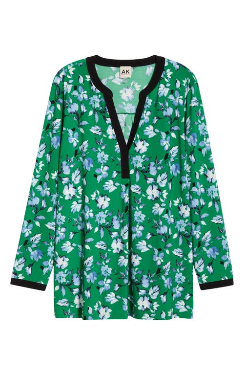 Ak Anne Klein Split Neck Tunic In Green