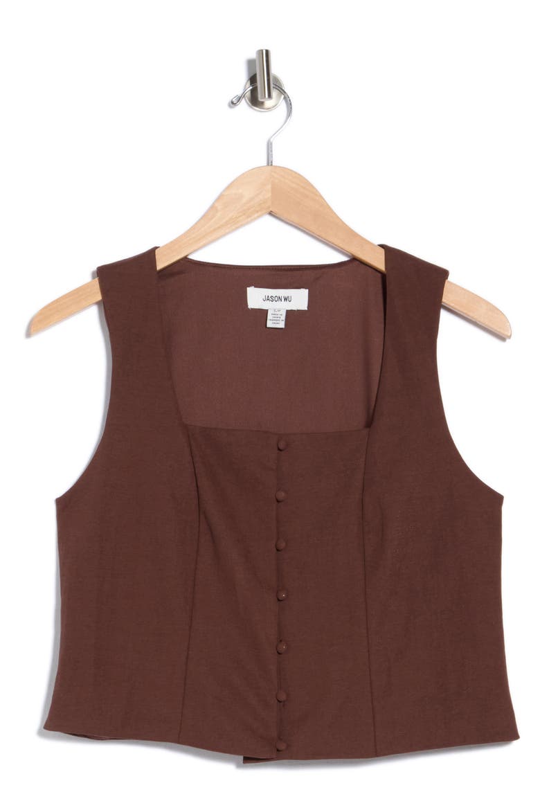 Square Neck Button Front Vest, Main, color, BROWN