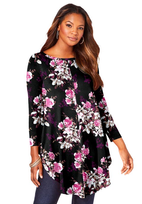 Plus Size Boatneck Swing Ultra Drape Tunic Top