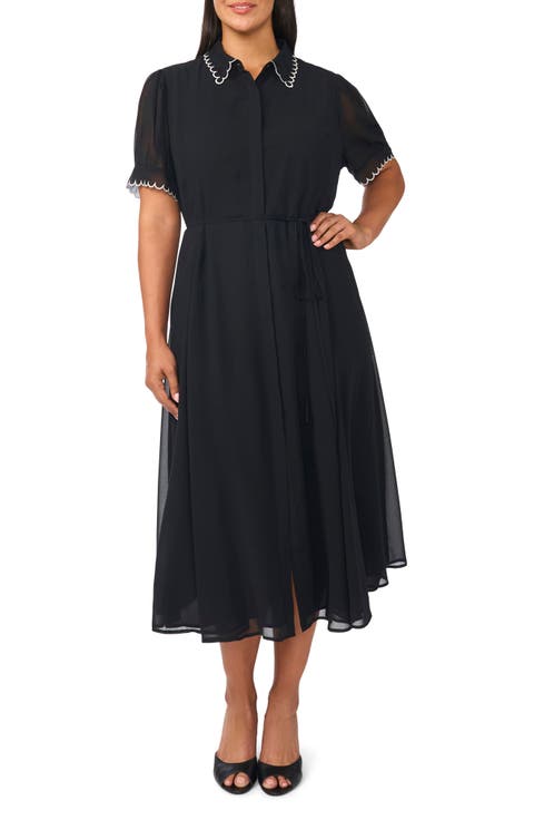 Contrast Stitched Scalloped Shirtdress