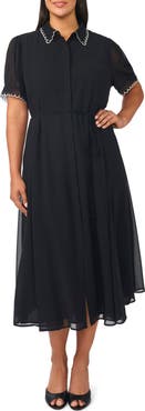 CeCe Contrast Stitched Scalloped Shirtdress