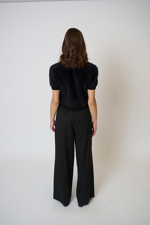 Central Park West Roman Eyelash Tee With Shoulder Pads In Black