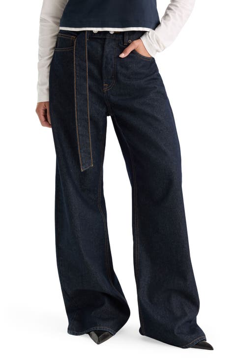 Belted Low Waist Baggy Wide Leg Jeans