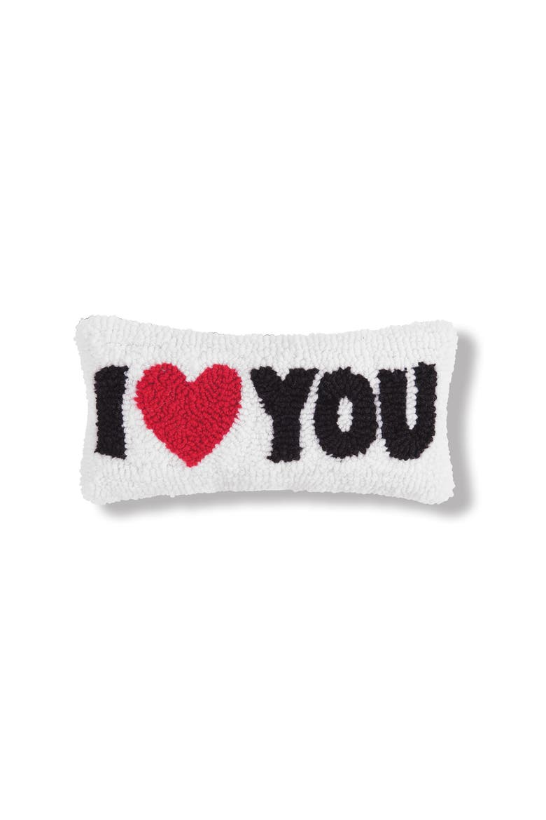 "I Heart You" Mini Hooked White Valentine's Day Accent Pillow 6" x 12", Main, color, White