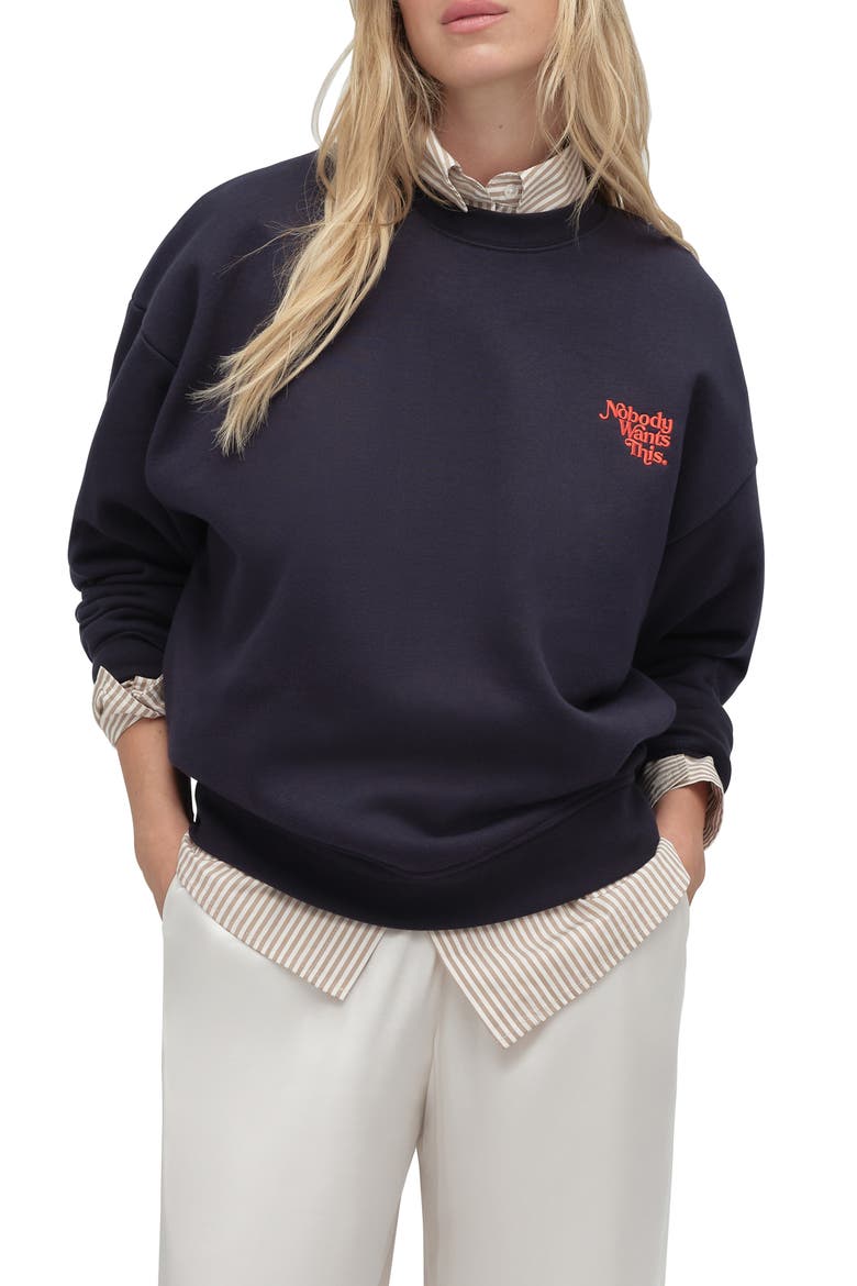 x 'Nobody Wants This' Crewneck Sweatshirt, Main, color, NAVY