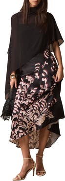 MINT VELVET Satin Printed Cape Detail Maxi Dress