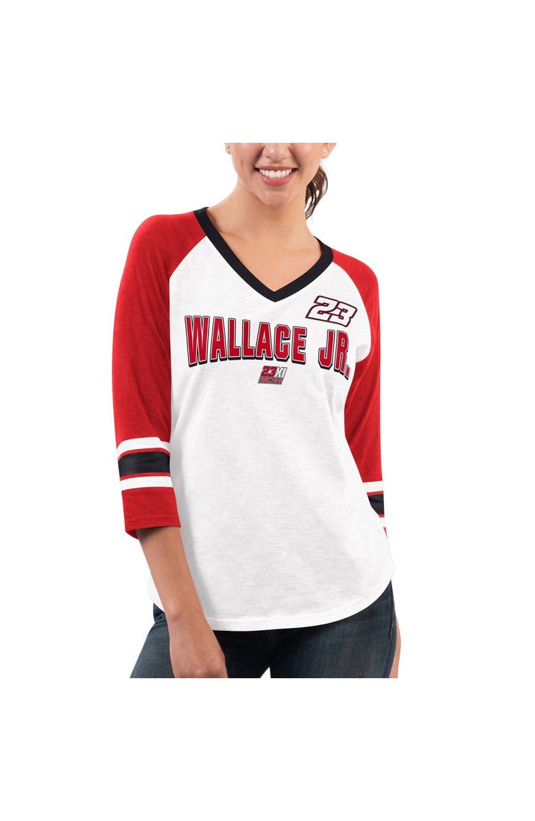 G-III 4HER BY CARL BANKS Women's G-III 4Her by Carl Banks White/Red Bubba Wallace Top Team V-Neck 3/4 Sleeve T-Shirt, Main, color, White