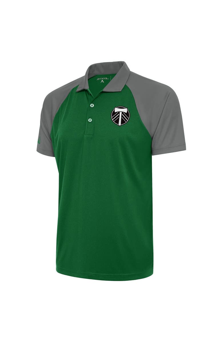ANTIGUA Men's Antigua  Green/Steel Portland Timbers Brushed Metallic Nova Raglan Polo, Main, color, 