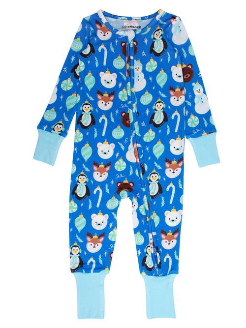 Rufflebutts Kids' Softsnooze Gender Incusive Holiday Convertible One Piece Pajamas In Blue