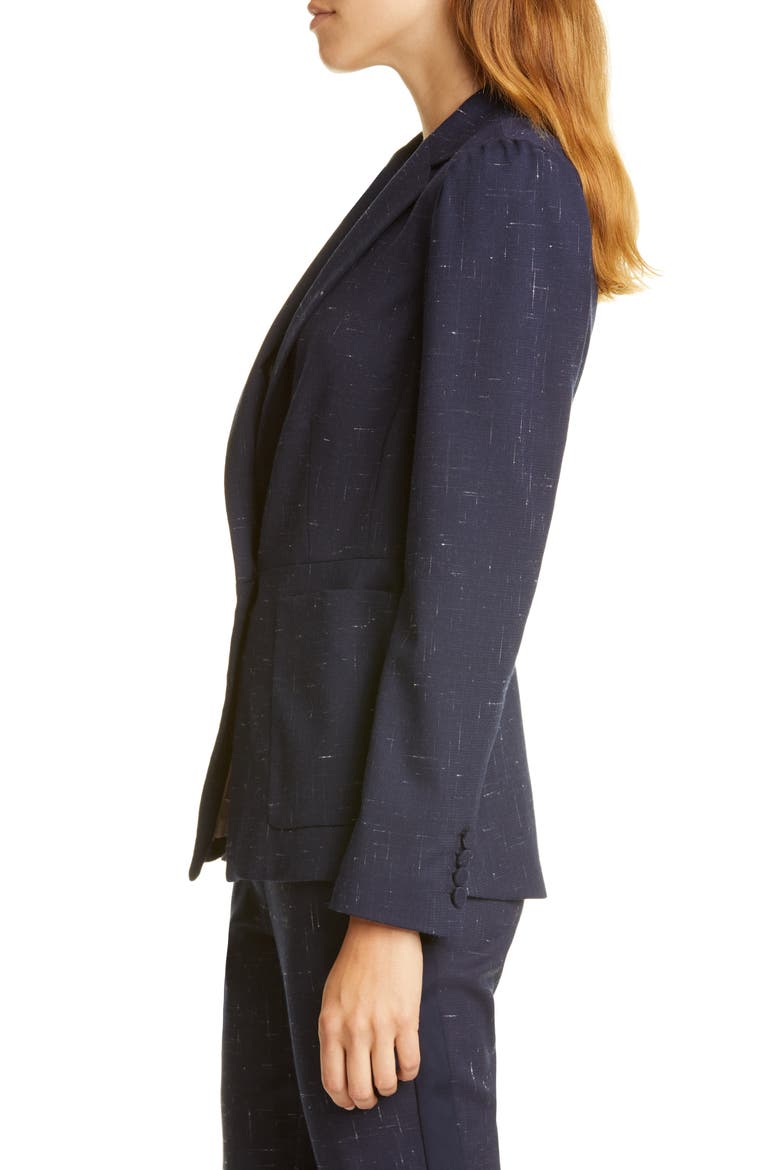 Puff Sleeve Crosshatched Wool Blend Jacket, Alternate, color, NAVY