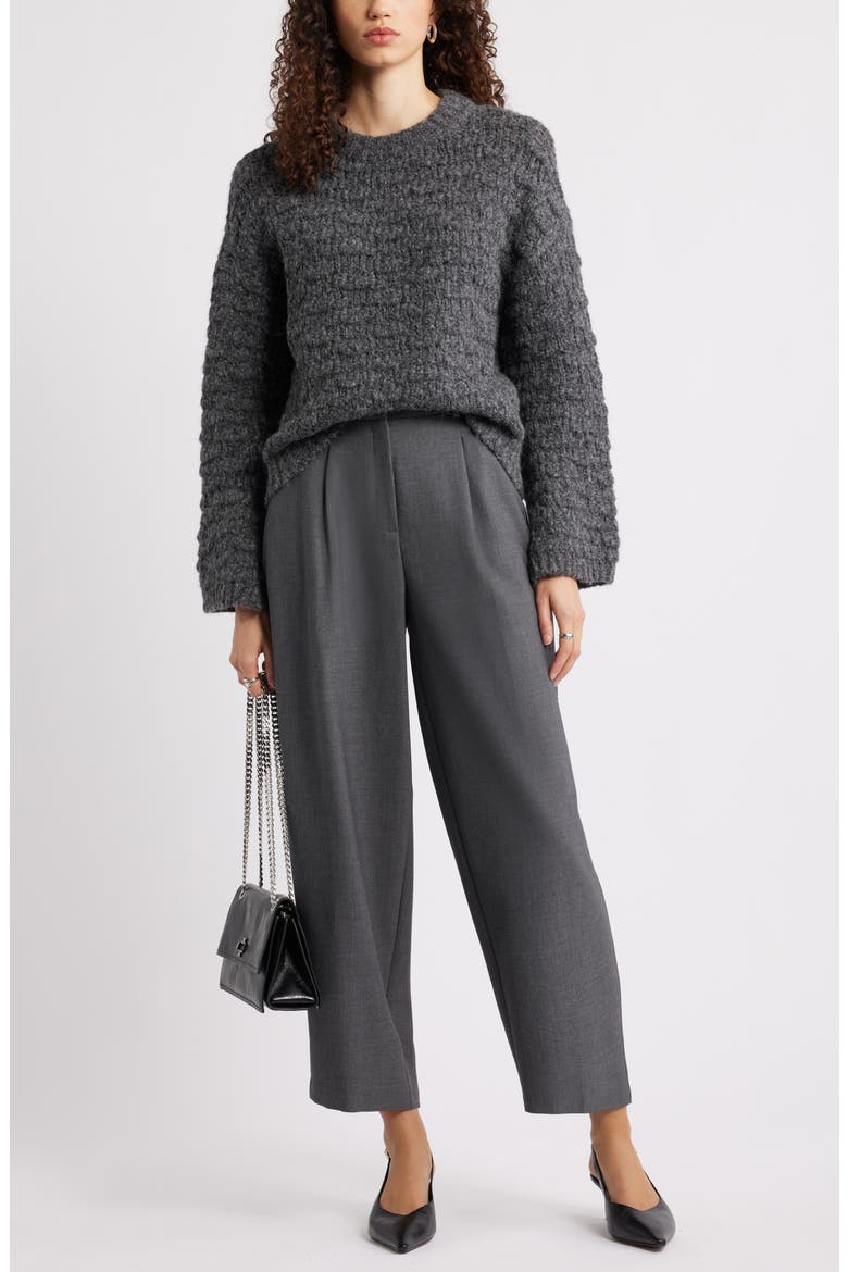 Open Stitch Crewneck Sweater, Alternate, color, GREY DARK CHARCOAL HEATHER