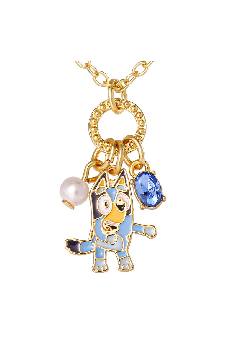 BLUEY Charm Necklace Official License, 16"+2" 18k Gold Flash-Plated Necklace with 3 Dangle Charms, Alternate, color, Gold