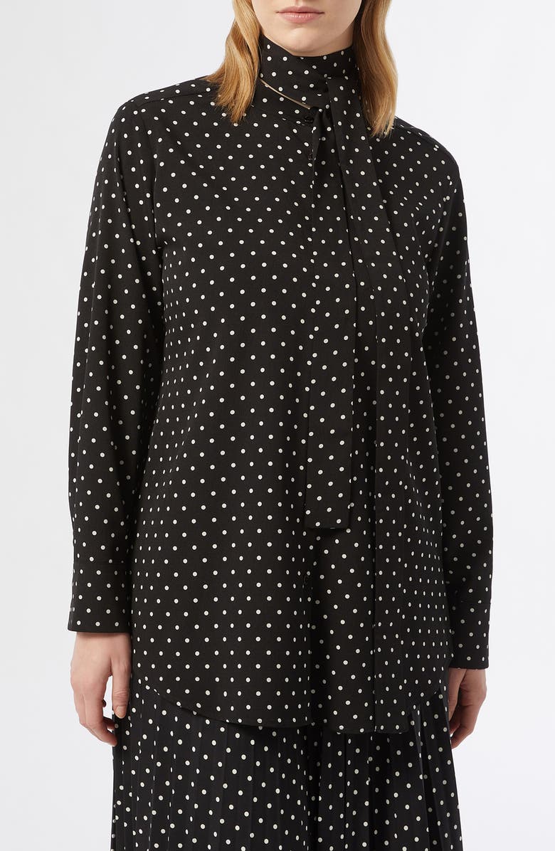 Marina Rinaldi Freccia Polka Dot Button-Up Shirt with Removable Scarf, Main, color, 