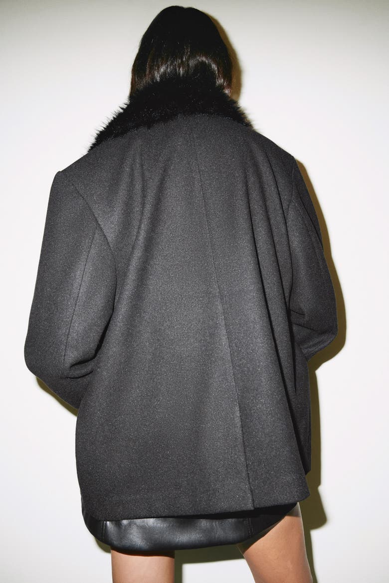 Fluffy-collared Pea Coat, Alternate, color, Black