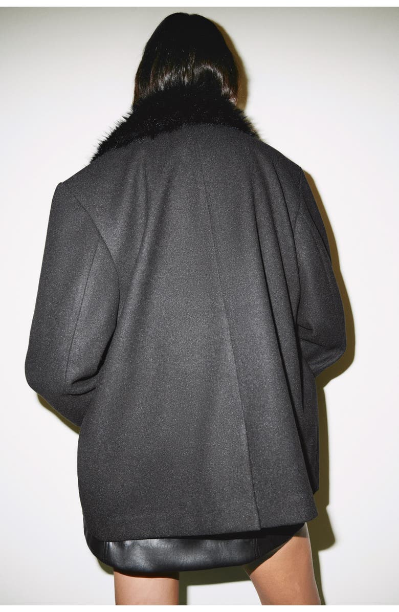 H&M Fluffy-collared Pea Coat, Alternate, color, Black