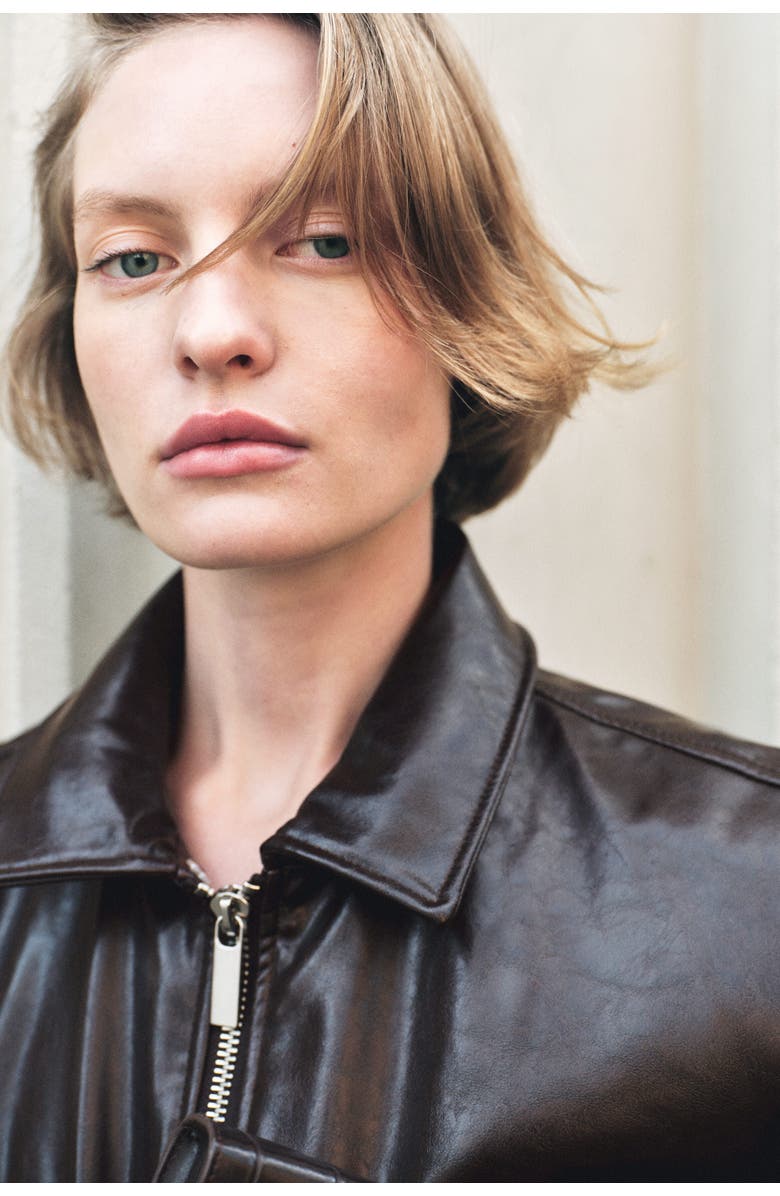 H&M Detachable-collar Coated Jacket, Alternate, color, Dark Brown