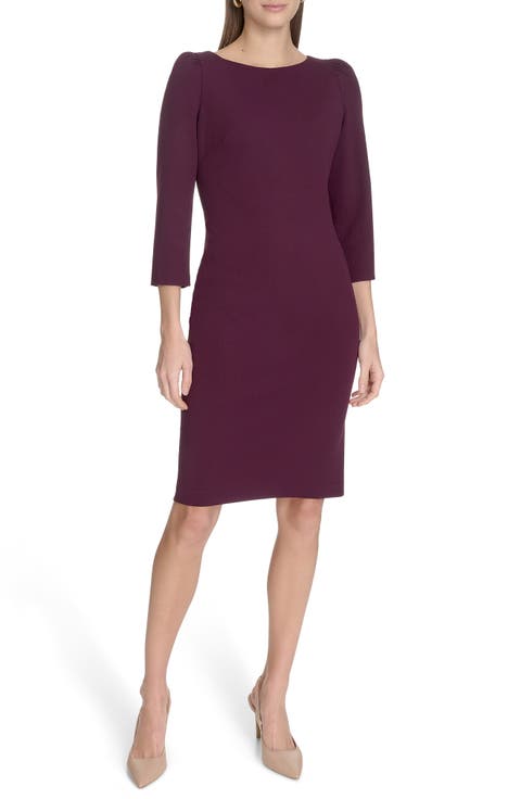 Scuba Crepe Three-Quarter Sleeve Sheath Dress