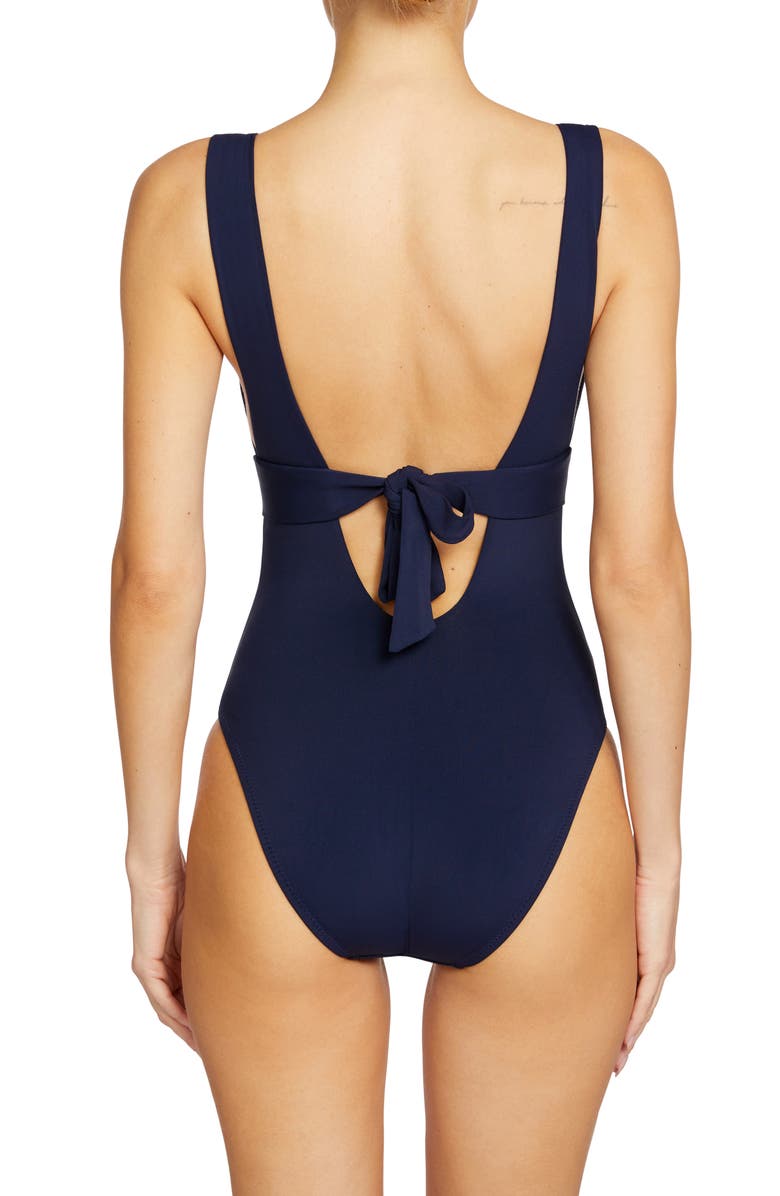 Robin Piccone Jane Plunge One-Piece Swimsuit, Alternate, color, Navy