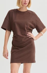 CRESCENT Elbow Sleeve Ruched T-shirt Mini Dress
