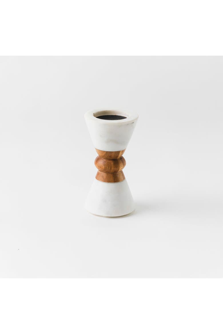 Heirloom Marble & Acacia Candleholders, Main, color, White