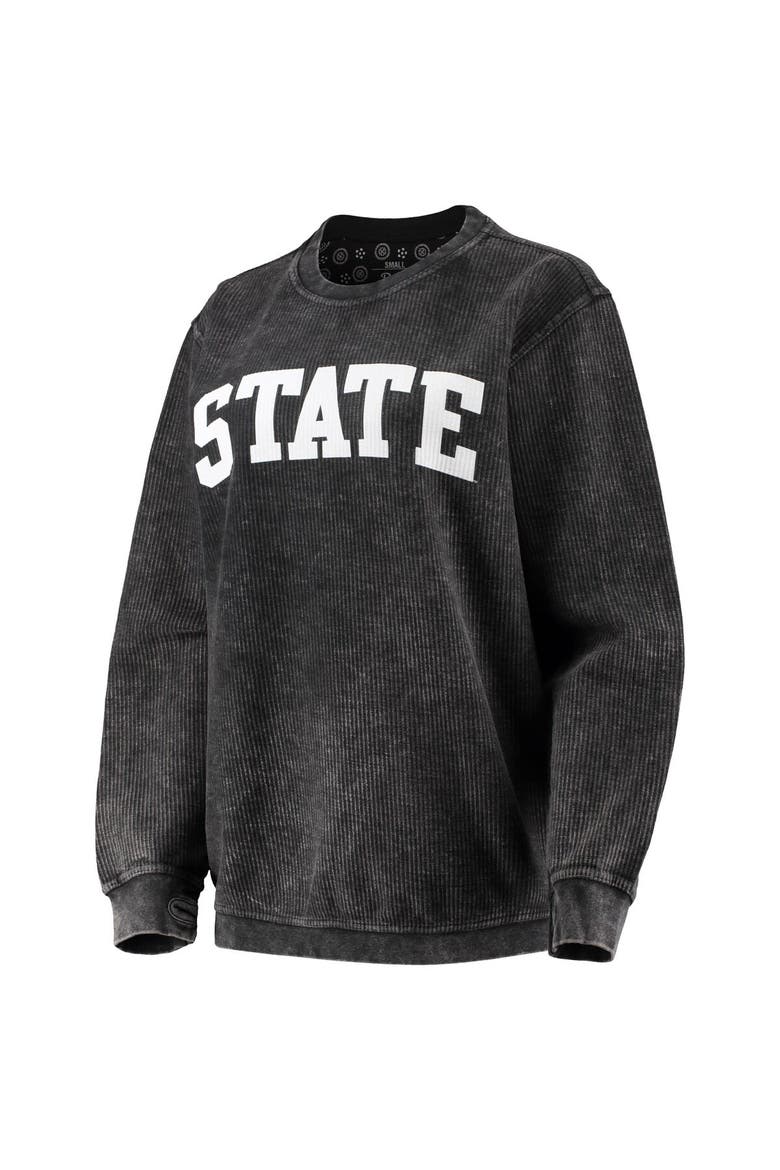 Women's Pressbox Black Michigan State Spartans Comfy Cord Vintage Wash Basic Arch Pullover Sweatshirt, Alternate, color, Black