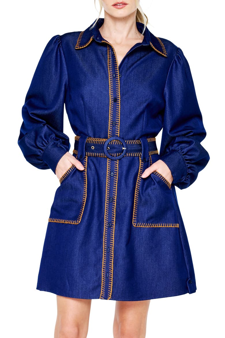 Gelso Stitch Belted Denim Dress, Alternate, color, MEDIUM DENIM