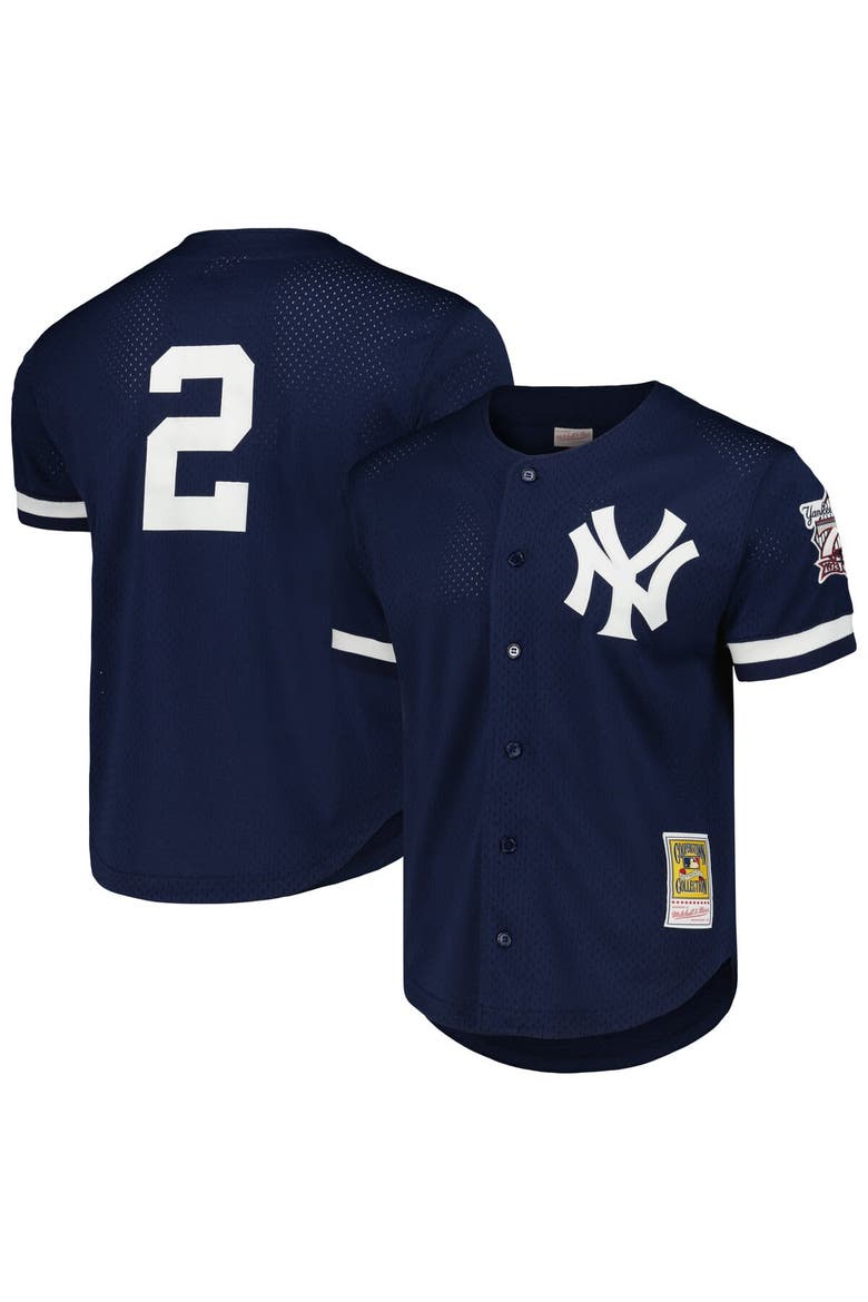 Men's Mitchell & Ness Derek Jeter Navy New York Yankees Cooperstown Collection Mesh Batting Practice Button-Up Jersey, Main, color, Navy
