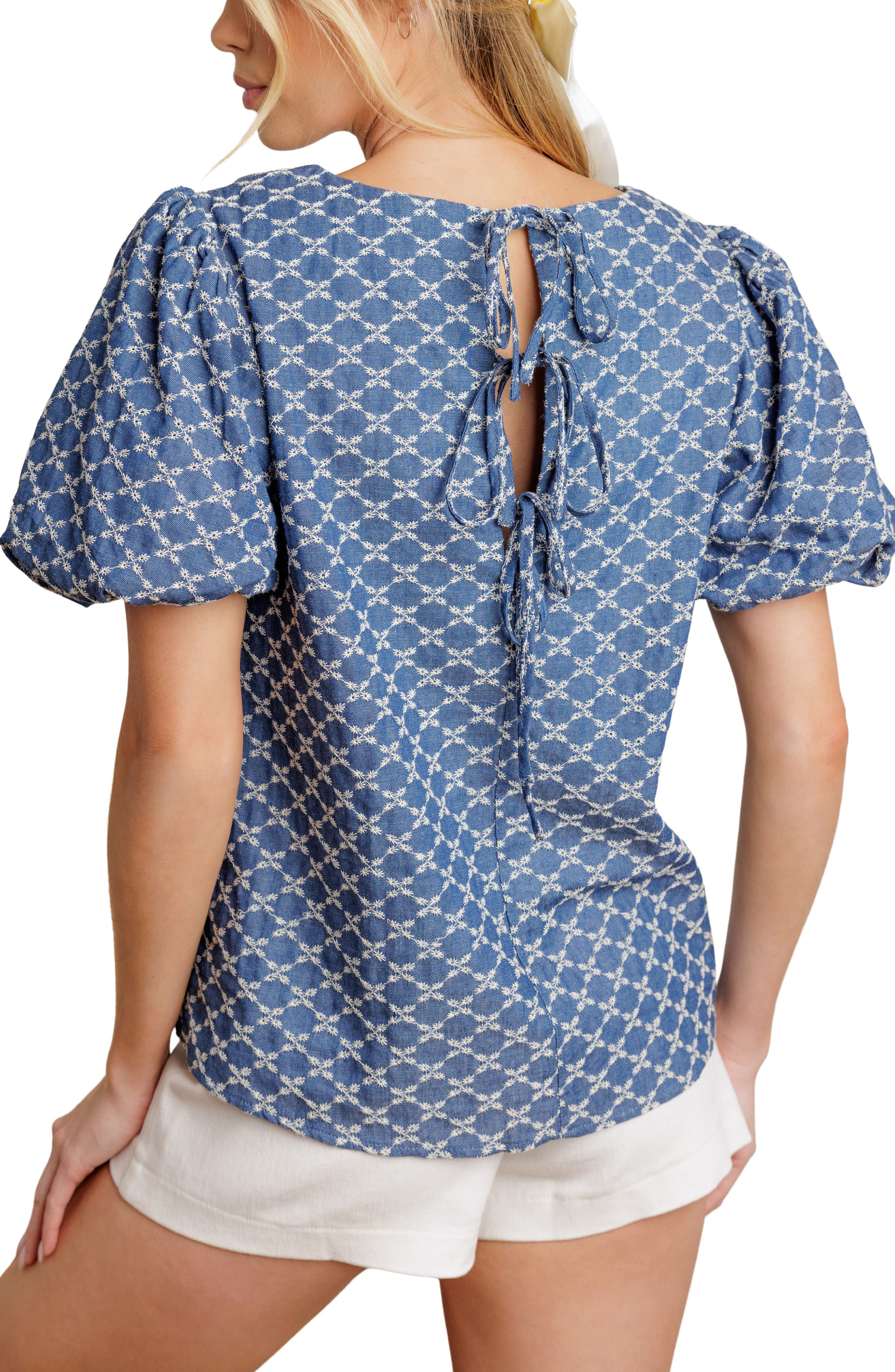 Embroidered Puff Sleeve Top - image 2