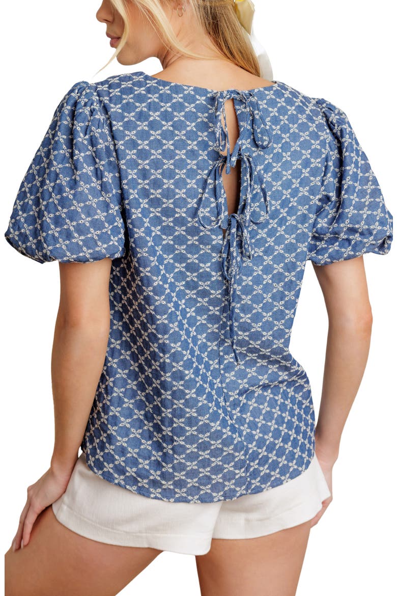 Embroidered Puff Sleeve Top, Alternate, color, MEDIUM INDIGO