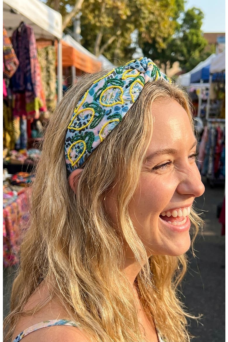 Limoncello Embellished Knotted Headband - Blue, Alternate, color, Blue